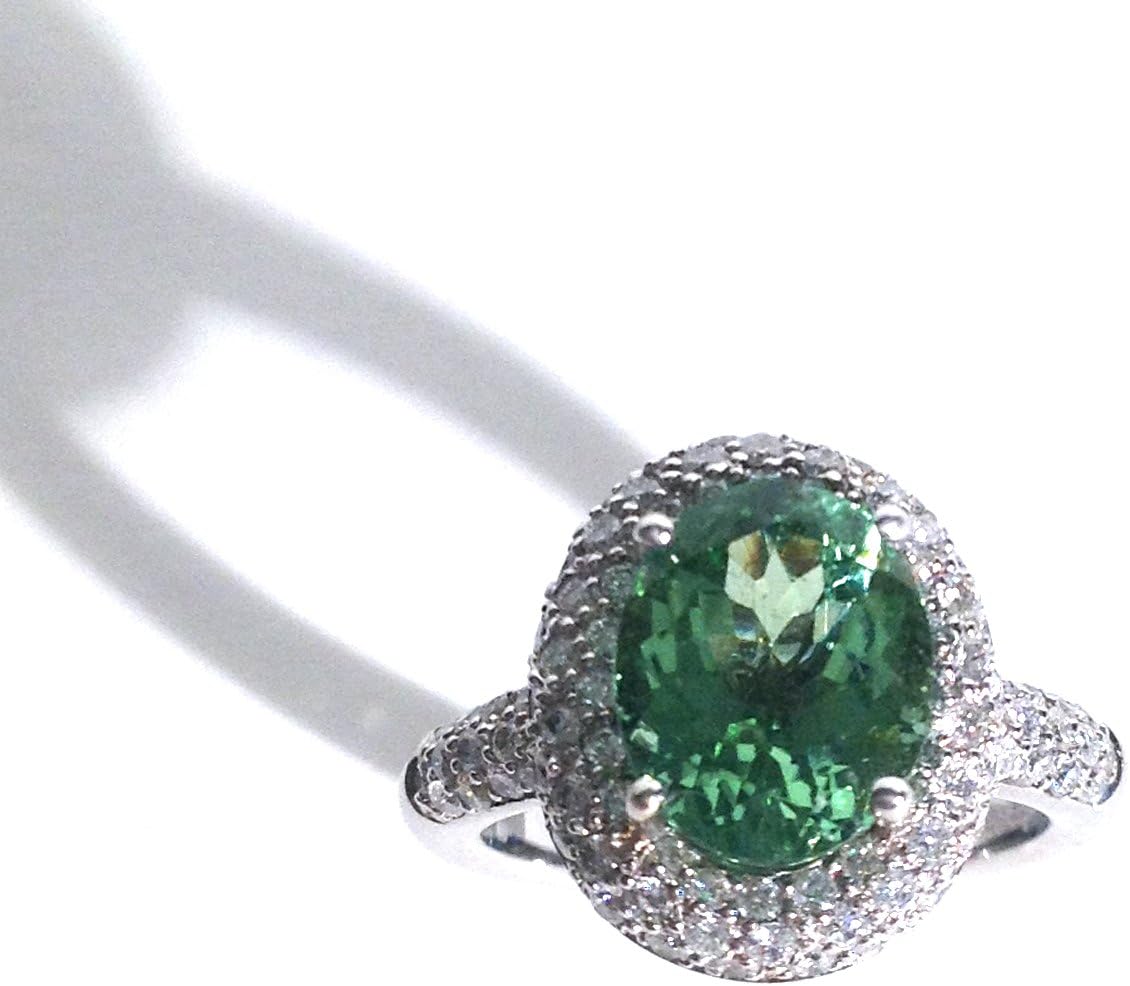 3.75 TCW Oval Lime-Mint Green Tourmaline & Diamond 14k White Gold Cocktail Ring