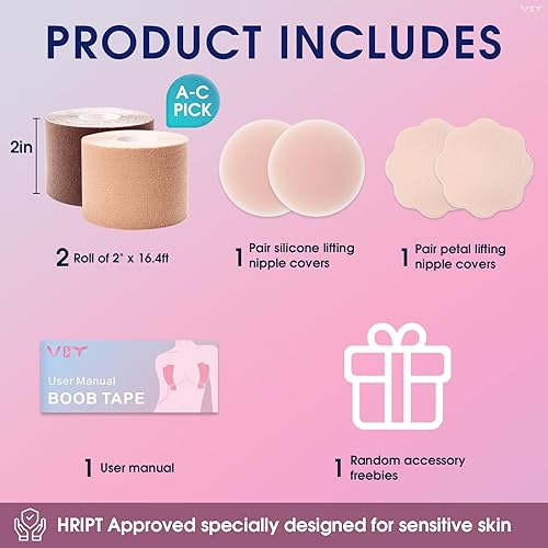 Miniatura 2 de VBT Paquete de 2 cintas adhesivas de levantamiento de senos, cinta corporal para levantamiento de senos con 2 brasieres adhesivos reutilizables de