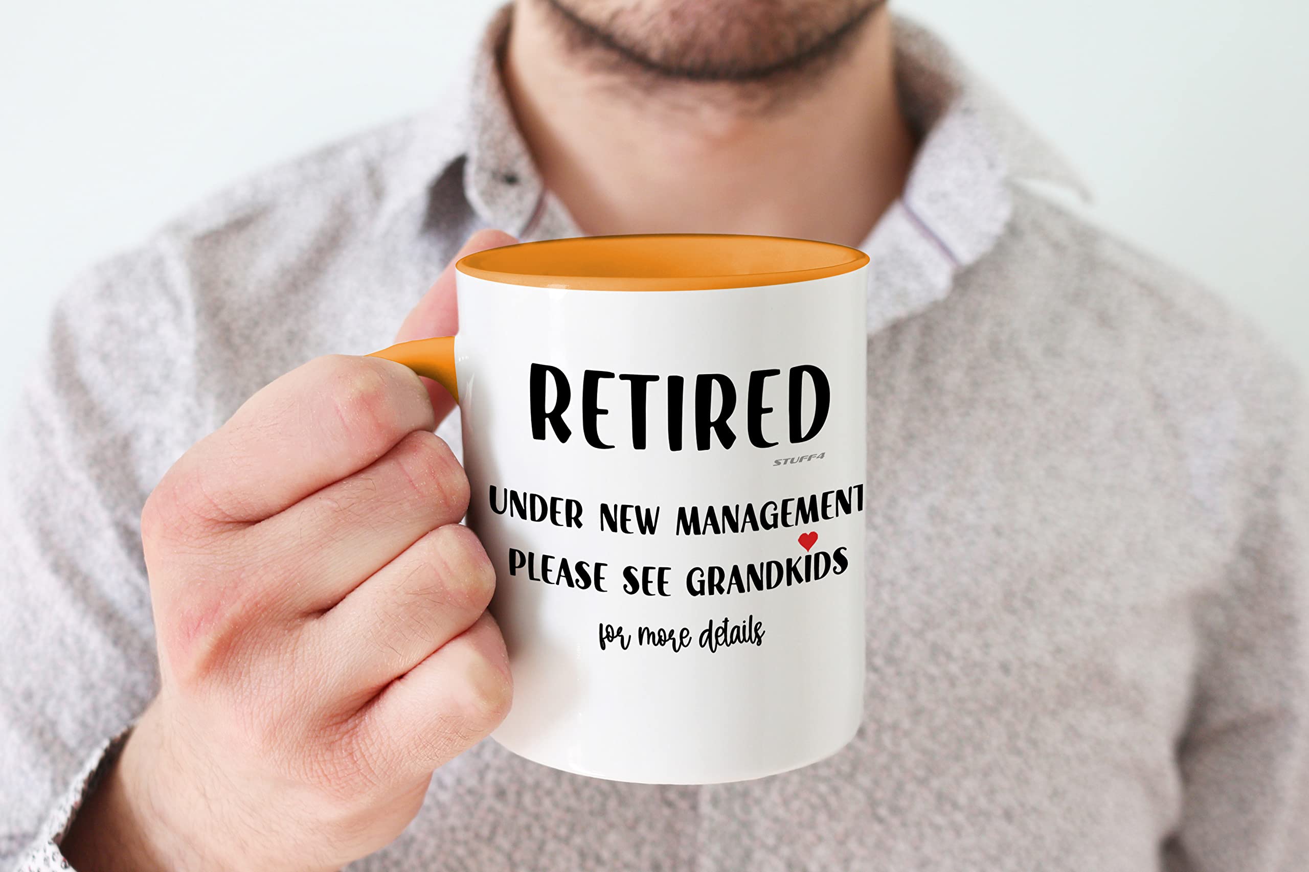Stuff4 Funny Retirement Mugs, Under New Management, 11oz Yellow Ceramic Coffee Mugs - Image 4