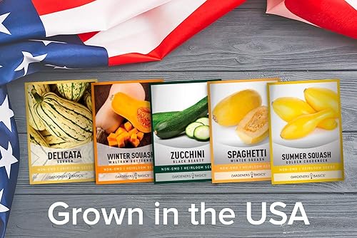 Miniatura 3 de Gardeners Basics, Semillas de calabaza para plantar 5 paquetes individuales: calabacín, delicata, mantequilla, espaguetis y cuello de torcido dorado