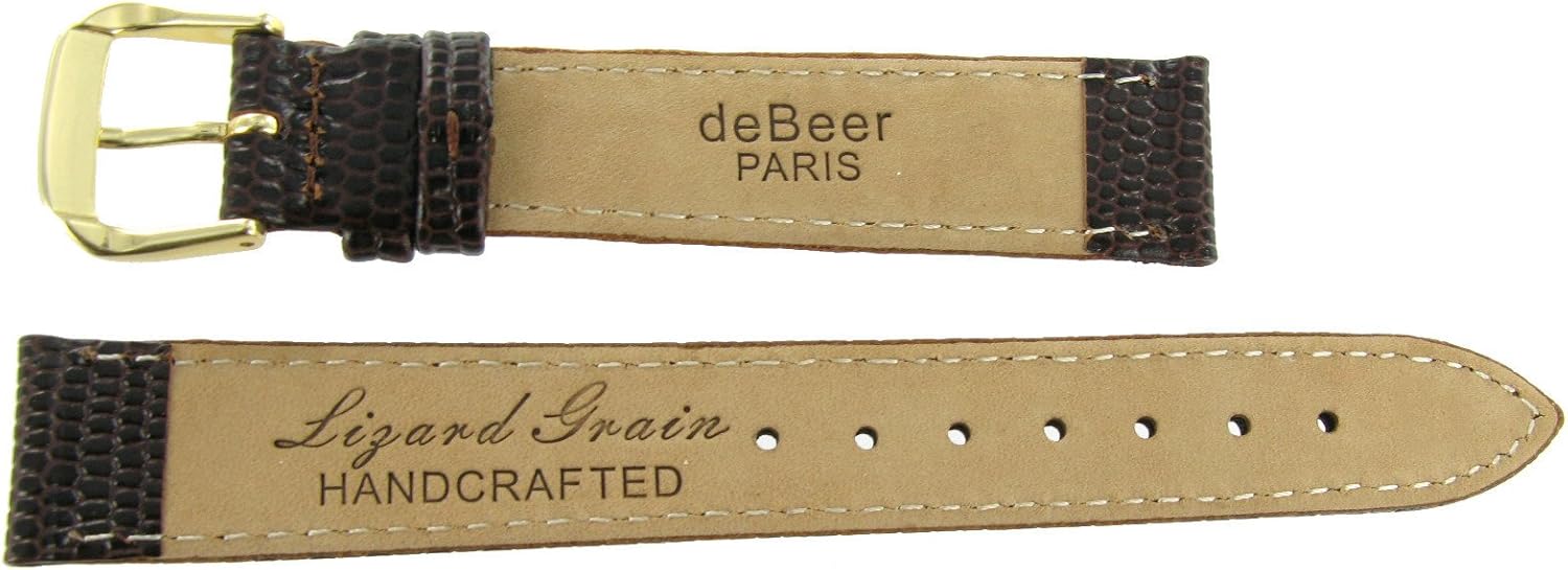 20mm DB Genuine Leather Lizard Grain Brown Watch Band Padded Stitched - 8 inches - Regular