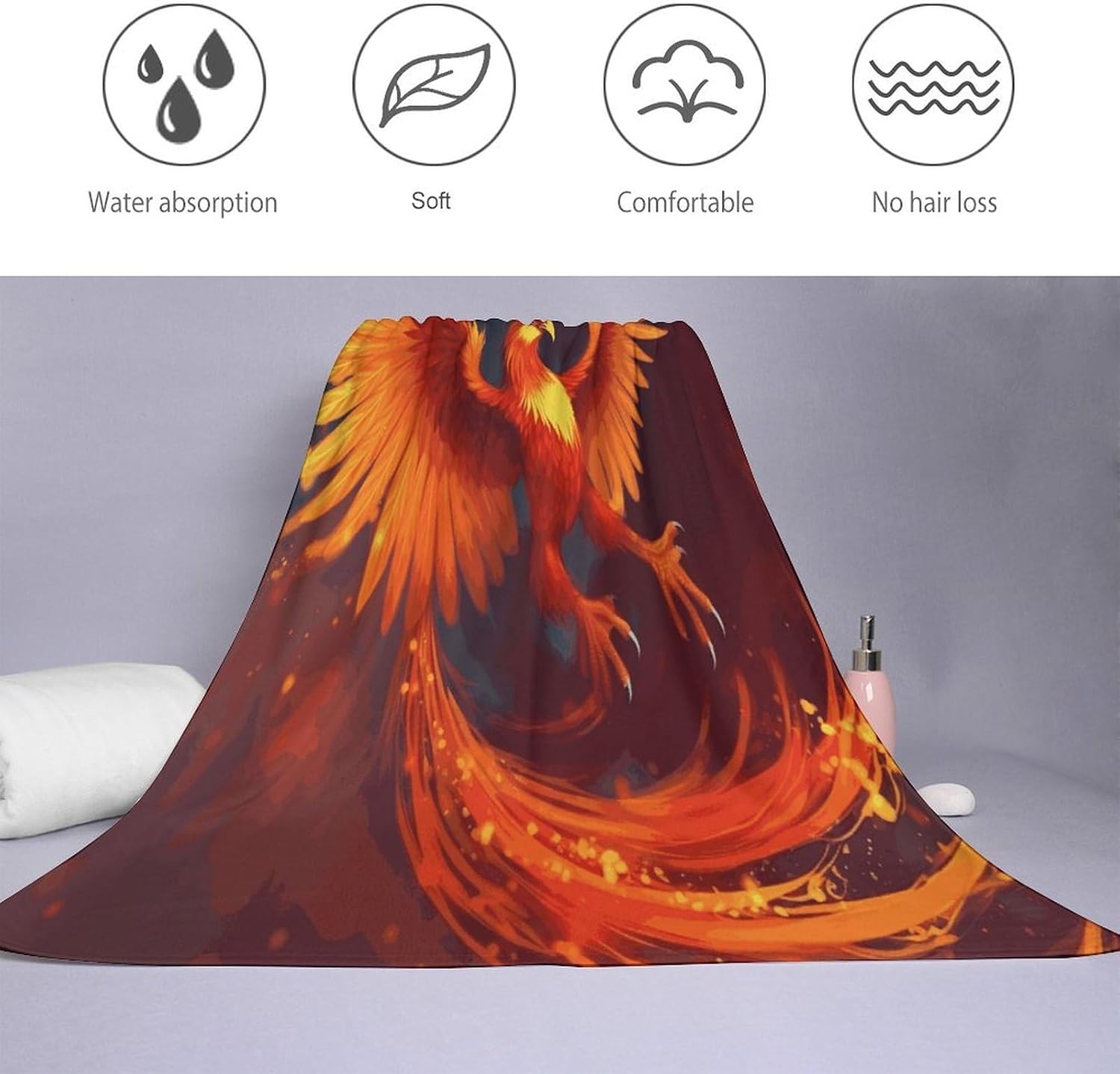 Orange Red Phoenix Towel Vacation Accessories Essentials Soft Lighterweight，Bath Towel for Adults Women Men，Bath Towels Gift for All Occasions, Machine Washable.