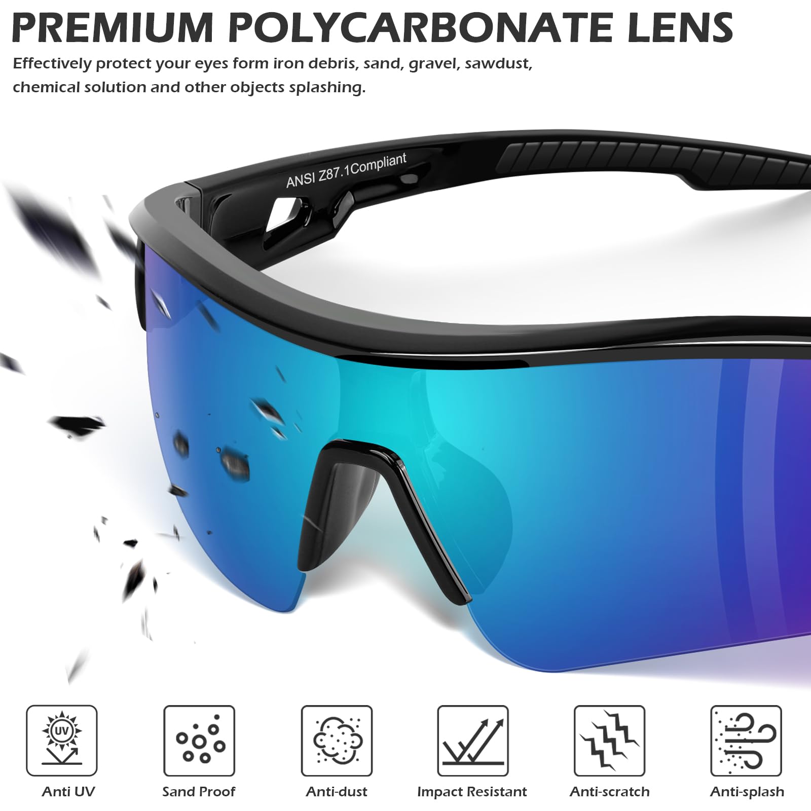 OXG Lot de 6 lunettes de sécurité pour homme et femme, ANSI Z87.1, lunettes de travail anti-rayures avec protection UV400