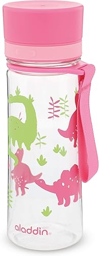 Aladdin My First Aveo - Botella de agua para niños de 0.35 L con gráficos rosados, a prueba de fugas, amplia apertura para un fácil llenado, sin