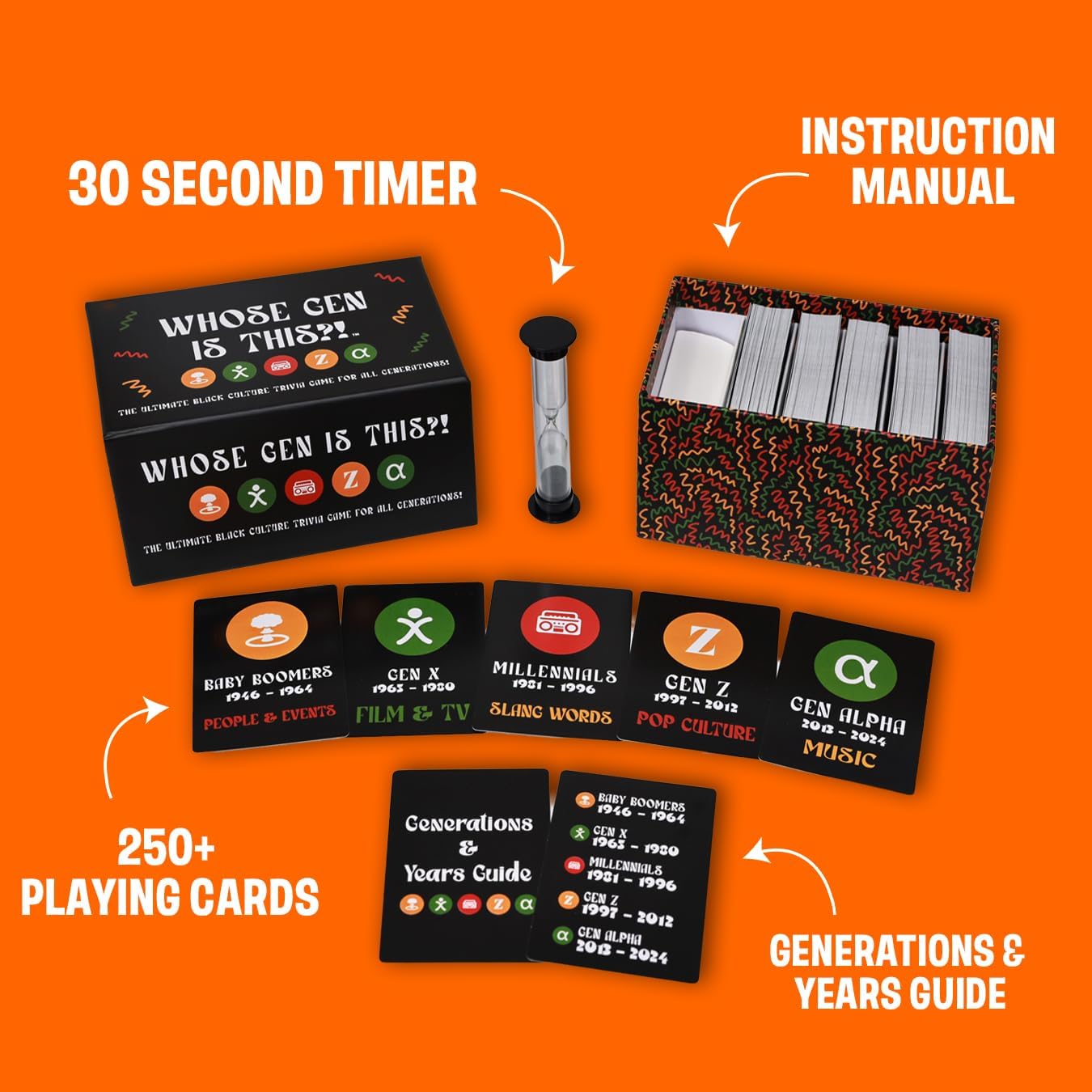 Black Culture Trivia Card Game | Fun Multi-Generational Party Game for Adults & Teens | 5 Categories | 250 Trivia Cards & Sand Timer | Great for Game Nights & Family Gatherings!