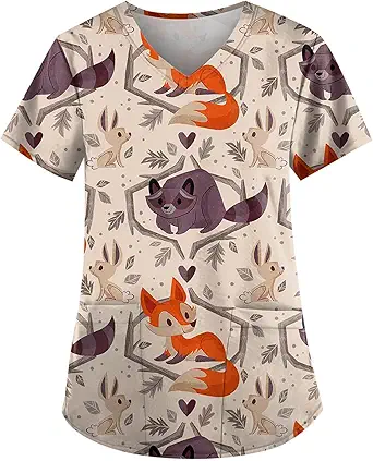 OIOLOYJM Printed Scrub Tops Women V Neck Short Sleeve Plus Size Scrubs for Womens Nursing Uniforms Shirts with Pockets