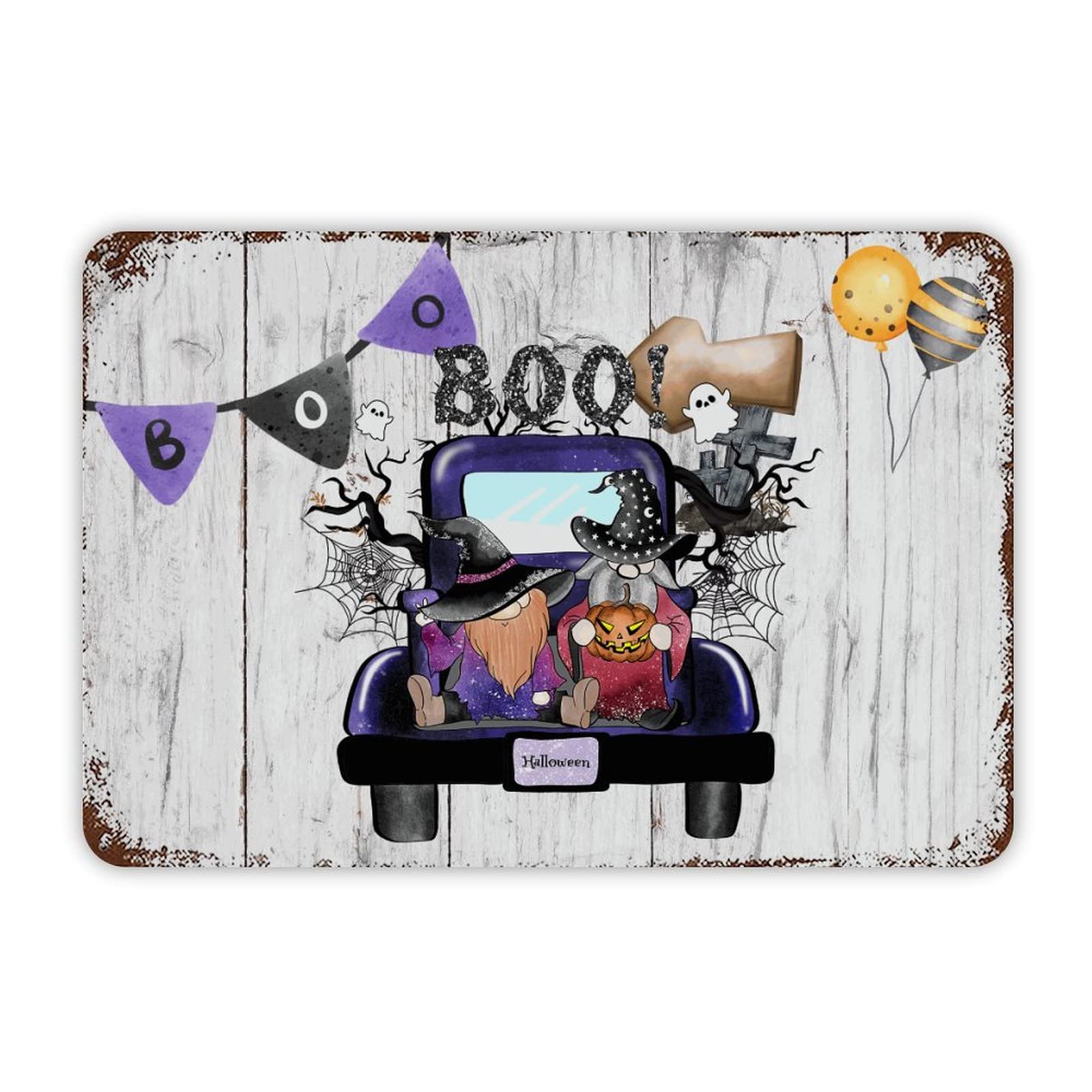 ENEDNATE Farmhouse Rustic Aluminum Sign Boo Halloween Gnome Truck Pumpkin Metal Sign Retro Aluminum Tin Sign for Kitchen Bedroom Living Room Wall Art Door Hanger Home Decor Sign 8x12 Inch