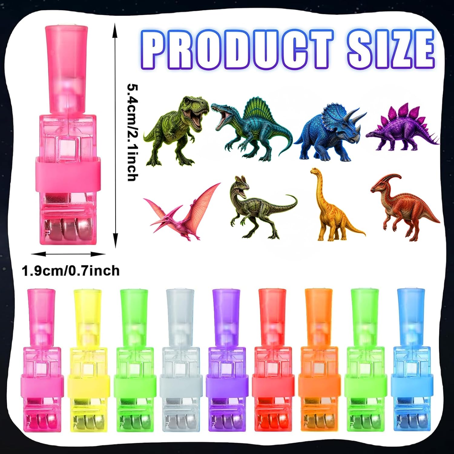 24 Pcs Dinosaur Finger Lights, Neon Party Favors, 8 Designs