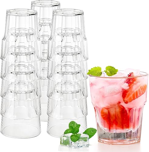 Tebery Paquete de 16 vasos clásicos de plástico transparente reutilizables, vasos de jugo de agua potable de 8 onzas, apilables, sin BPA