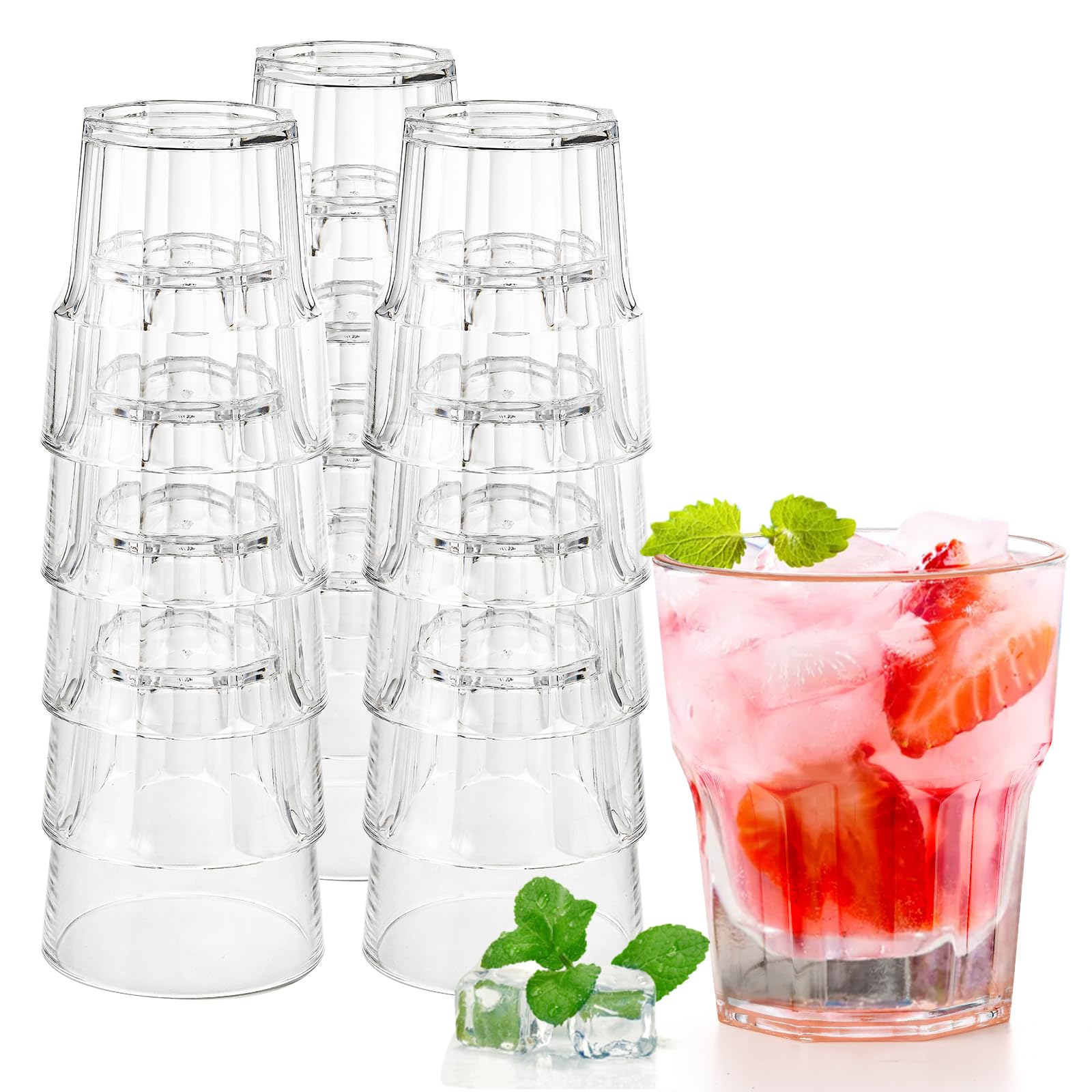 Gobelets en plastique réutilisables transparents Tebery lot de 16 verres 240ml
