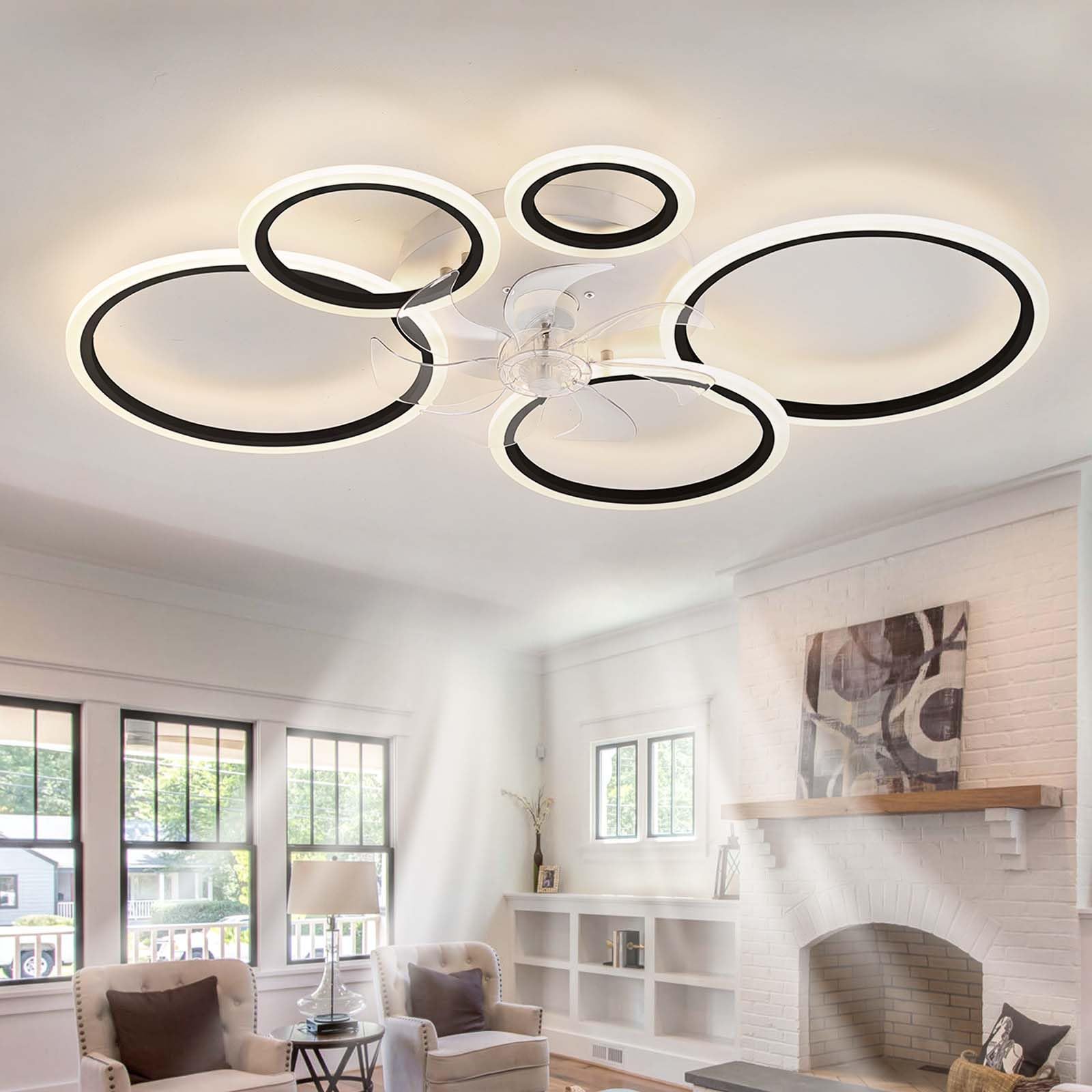 Plafoniera con Ventilatore Integrato, Bianco Lampadario Ventilatore da