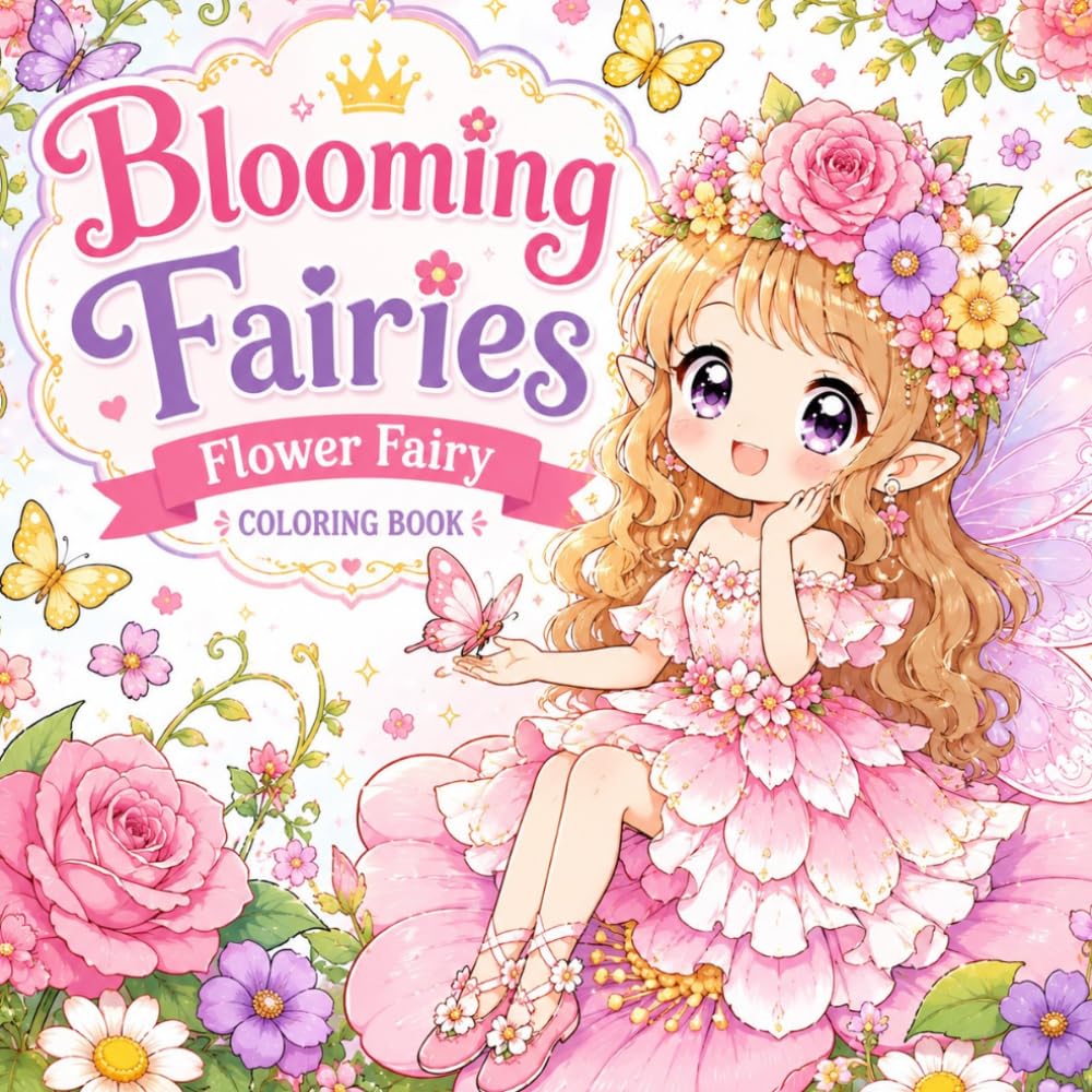 Blooming Fairies:Flower Fairy Coloring Book: 50 Cute Chibi Flower Fairies, Magical Gardens, Enchanted Blossoms, and Cozy Fantasy Adventures for Girls Ages 4–12 (Fairies Coloring Book Collection)