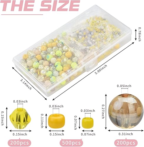 Miniatura 2 de Rired 27 Juego de cuentas de vidrio amarillas para pulsera, 900 cuentas de cristal para fabricación de joyas, incluye cuentas redondas surtidas de