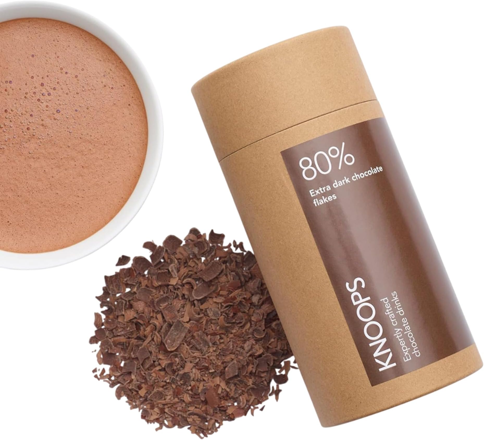 Dark Hot Chocolate Flakes, 80% Extra Dark Luxury Hot Drinking Chocolate, Delicious Cocoa Drink with Real Choc Flakes, All Natural Vegan Ingredients, 250 g, Equal to 8 Serving Sachets