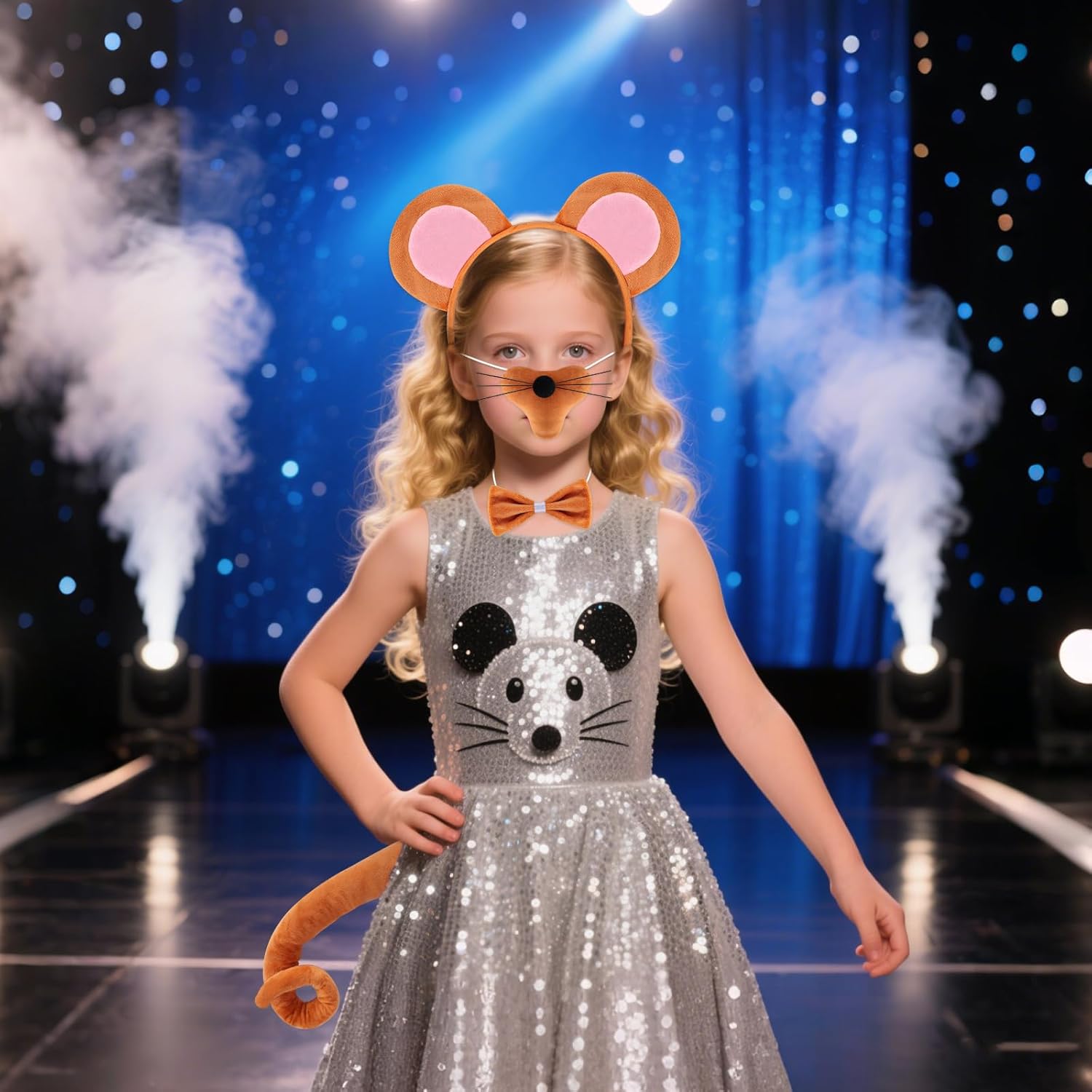 4 PCS Mouse Costume Set Rat Costume Mouse Ear Headband Tail Nose Bow Tie for Halloween Cosplay Animal Dress Up - Image 4