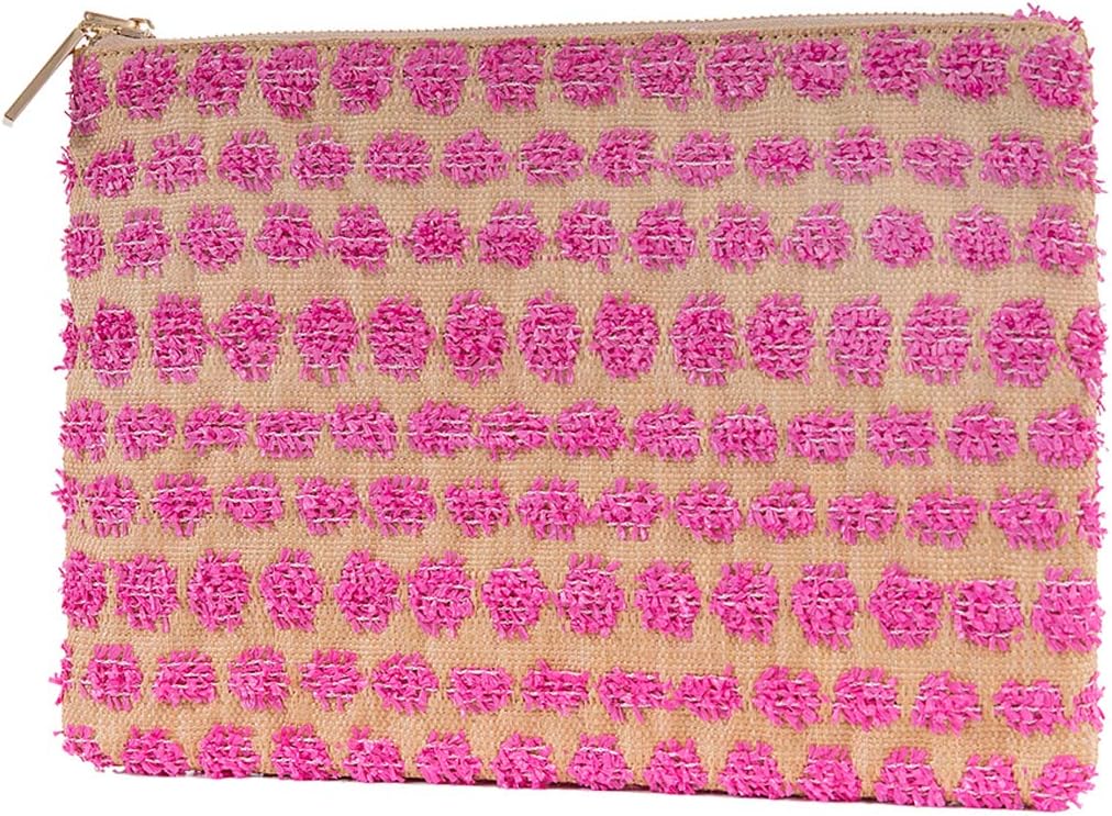 Straw Clutch Purses Handbag Women Casual Evening Envelope Bag Wallet with Pocket Natural Summer Beach Bag Pompoms Accents