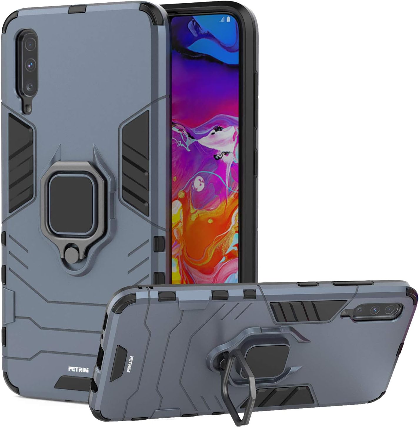 Fetrim Galaxy A70 Case, TPU Plastic Dual Layer Shockproof Cover for Samsung Galaxy A70 with 360 Degree Rotation Ring Holder Kickstand (Blue)