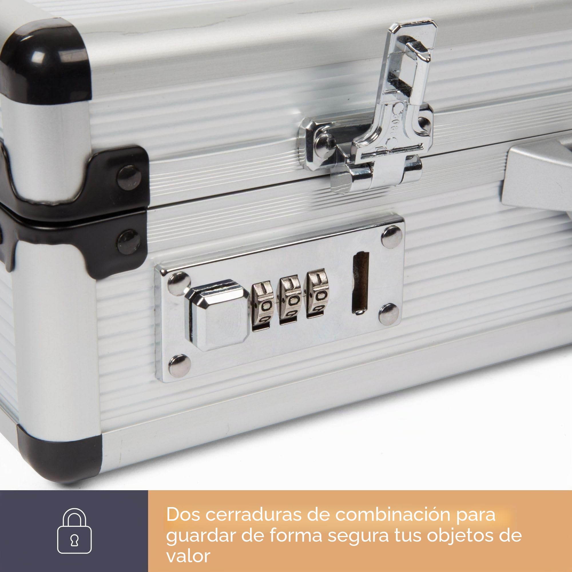 Perel Maletín para portátil y documentos A4, con 2 cerraduras de combinación, correa para el hombro y esquinas reforzadas, perfecto para uso diario, robusto, de aluminio, gris, 460 x 335 x 110 mm
