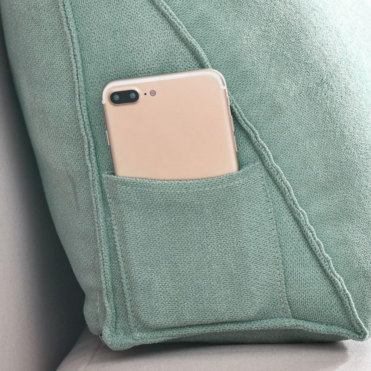 Funda de almohada de apoyo lumbar triangular suave con bolsillo lateral para cama, sofá, protector de cojín, 70 x 35 x 20 cm, color azul, ideal para mayor comodidad y apoyo postural