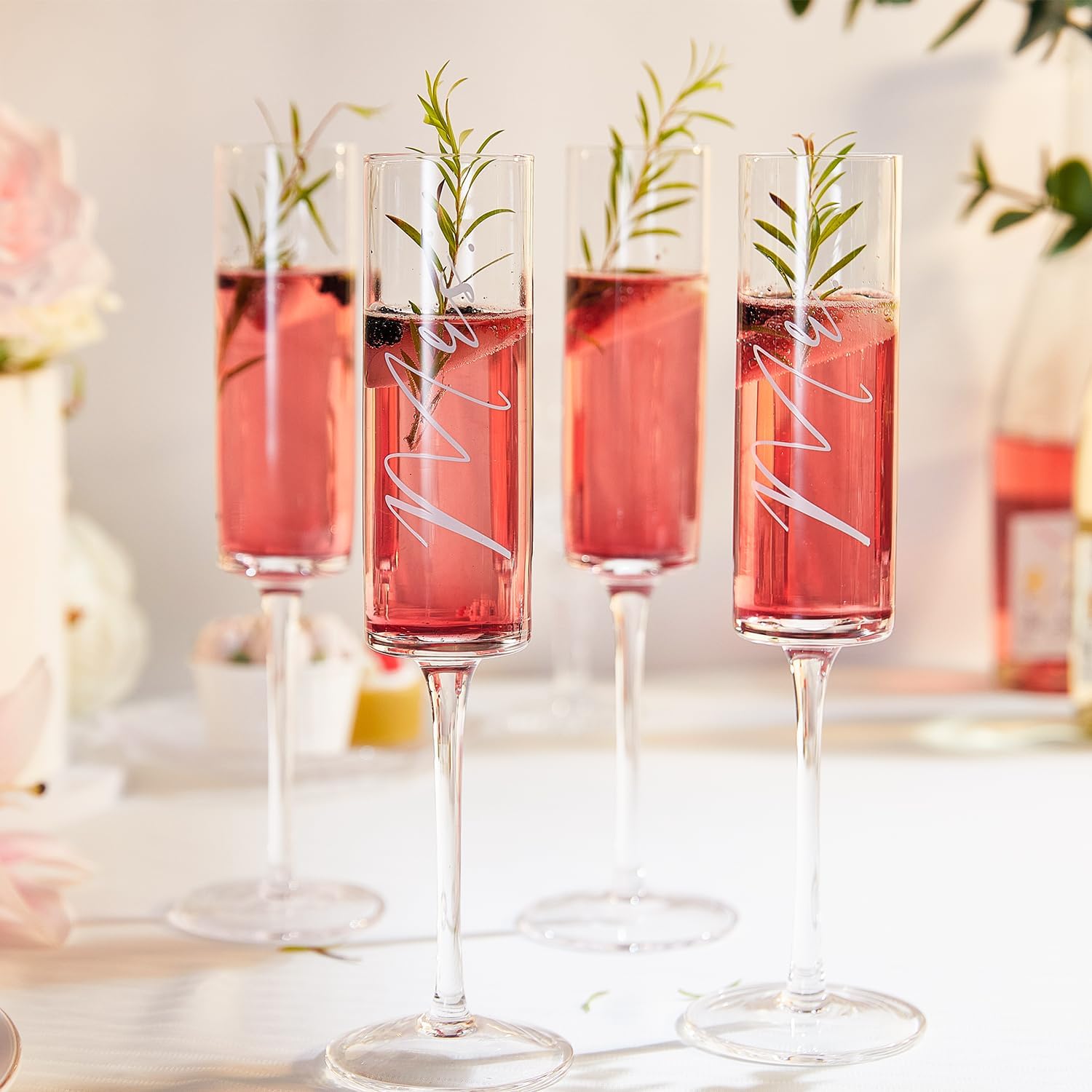 AW BRIDAL Engagement Gifts for Couples Mr and Mrs Champagne Flutes, Bride and Groom Champagne Glasses with Sliver Wedding Cake Knife for Bridal Shower, Mr and Mrs Gifts for Couple Anniversary Wedding - Image 5