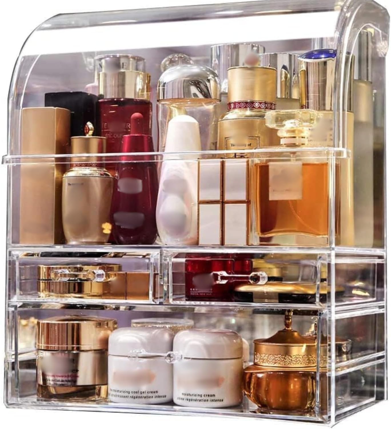 Makeup Organiser Storage, X-Large Acrylic Perfume Skincare Organisers Display Case with Drawers, Waterproof Large Dustproof Cosmetic Organiser Box for Counter, Dresser and Bathroom