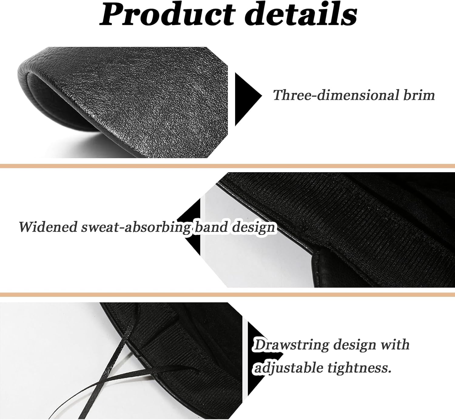 Newsboy Hats for Womens PU Leather 8 Panels Baker Boy Cabbie Baker Boy Hat Beret Cap Vintage Visor Hat (Black) - Image 3