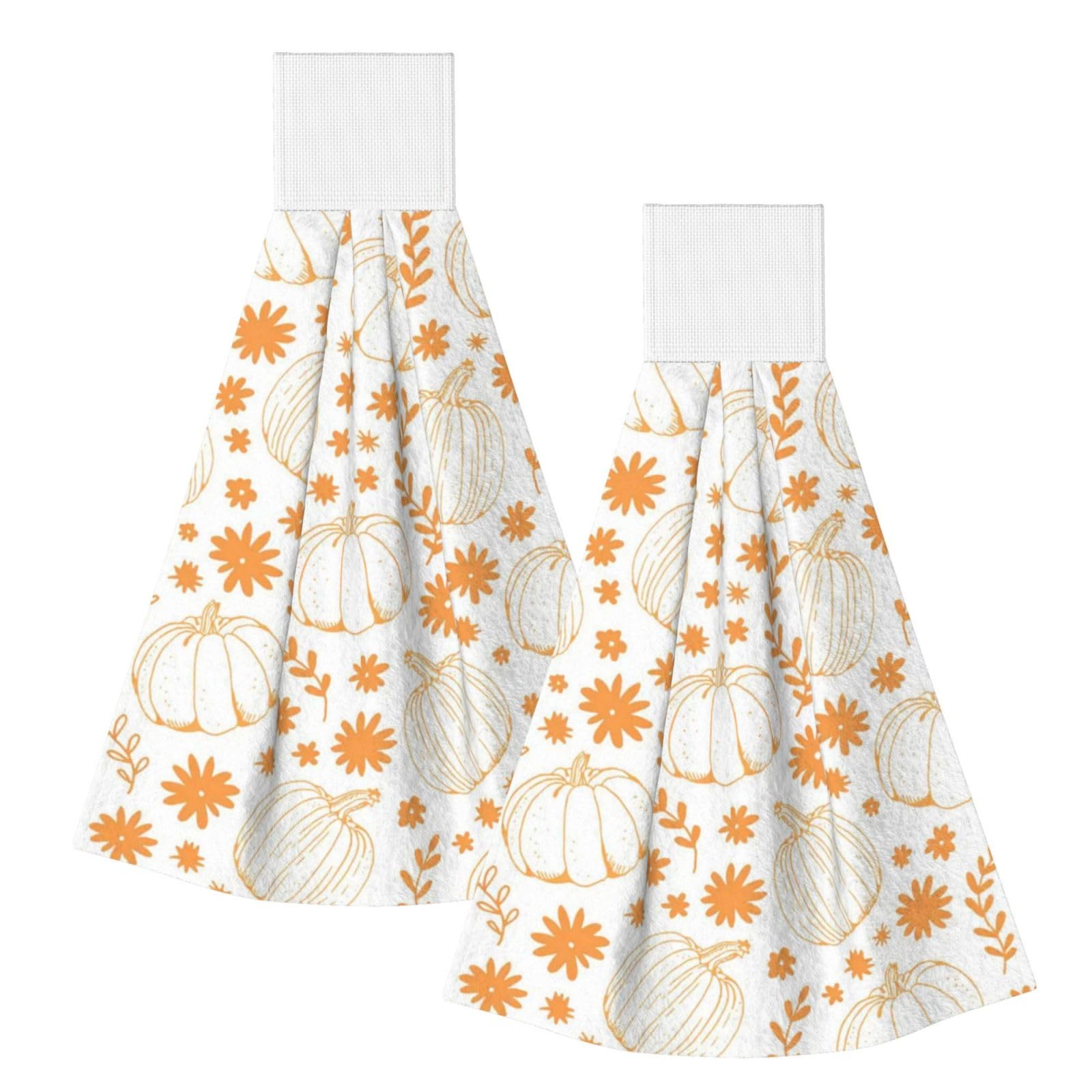 DOPKLNA Autumn Pumpkin Flower Leaf, 2 Pcs Hanging Coral Fiber Hand Towels for Bathroom, Absorbent Kitchen Towels