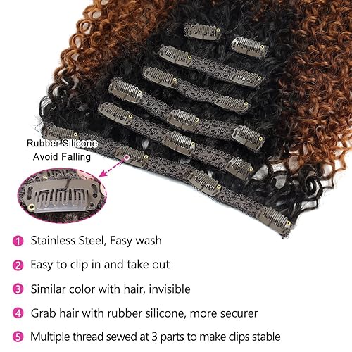 Miniatura 4 de BHF Extensión de cabello sintético rizado tipo afro de 26 pulgadas, doble trama de cabeza completa, fibra resistente al calor, fibra resistente al