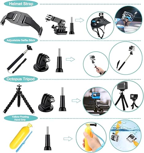 Miniatura 3 de Appolab Kit de accesorios de cámara de acción 61 en 1 para AKASO EK7000 GoPro Hero 10 9 8 7 6 5 4 Hero Session Gopro Max Insta360 Xiaomi Yi DJI