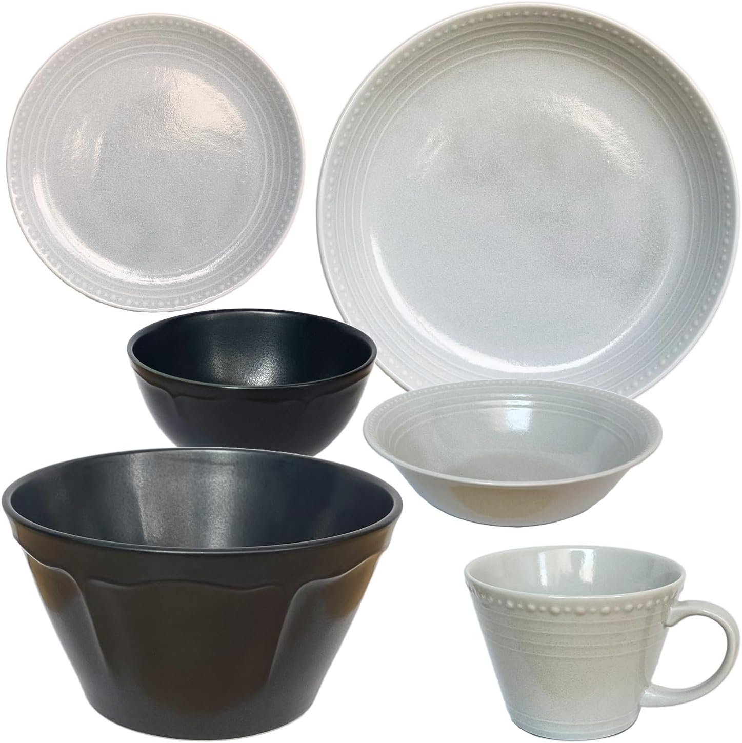 Amazon.co.jp: 【シングル】日本製 グレー＆ブラック 軽量食器セット 一人暮らし 磁器 食器セット 軽い 陶器 薄軽 新生活 ...