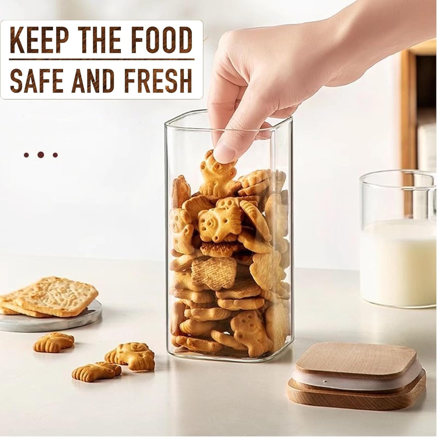 Barattoli in vetro da 2100 ml con coperchi in bambù, 3 contenitori ermetici da cucina per alimenti, cereali, set di barattoli per marmellata, pasta, spaghetti, tè, caffè, chicchi, biscotti