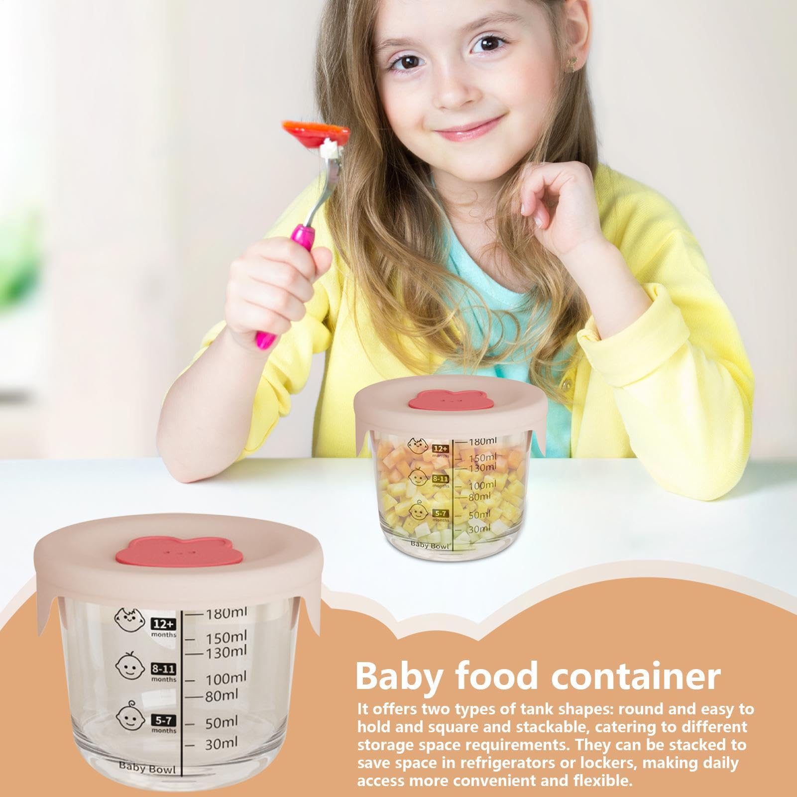 Baby Food Container, 230ml Glass Jar, Leakproof Lid Design, Microwave Safe, Temperature for -20 to 400°c Measurement Scale, Ideal for Dining, Packing, Feeding, Baby Meals