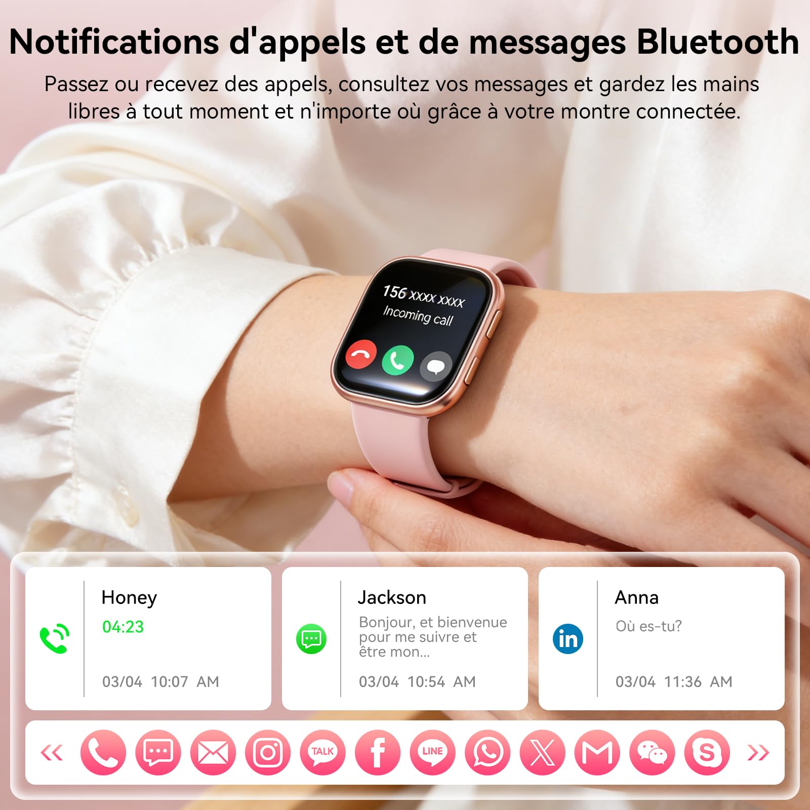 Smartwatch pour femme avec 7 bracelets et boîte cadeau, montre connectée HD de 1,83" avec appel Bluetooth, tracker d'activité avec SpO2, moniteur de fréquence cardiaque, moniteur de sommeil, podomètre
