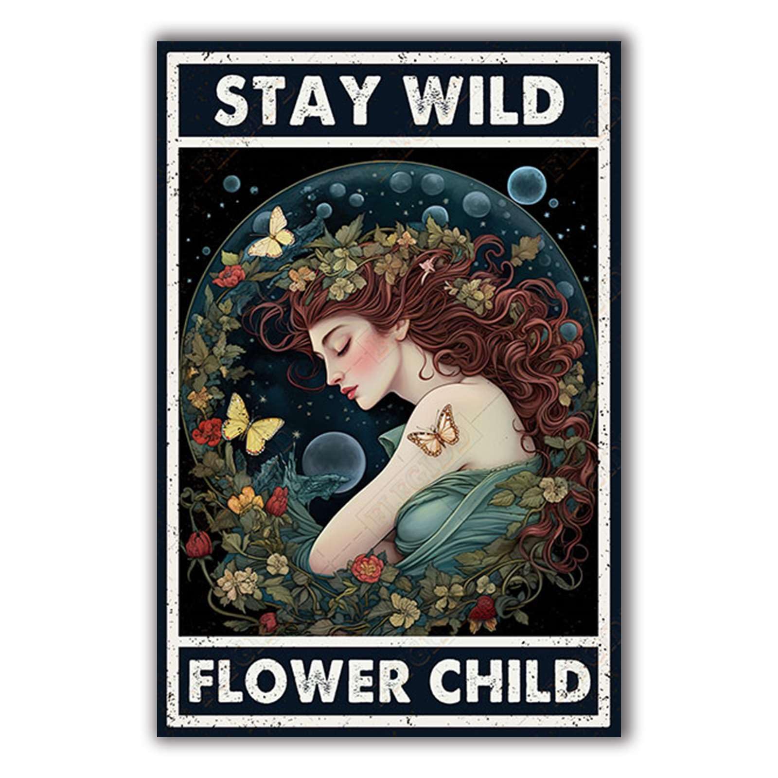 Anceky Stay Wild Flower Child Tin Sign Vintage Metal Sign Funny Wall Decor for Kitchen Yard Home Outdoor Window Cafe 12×8 Inch