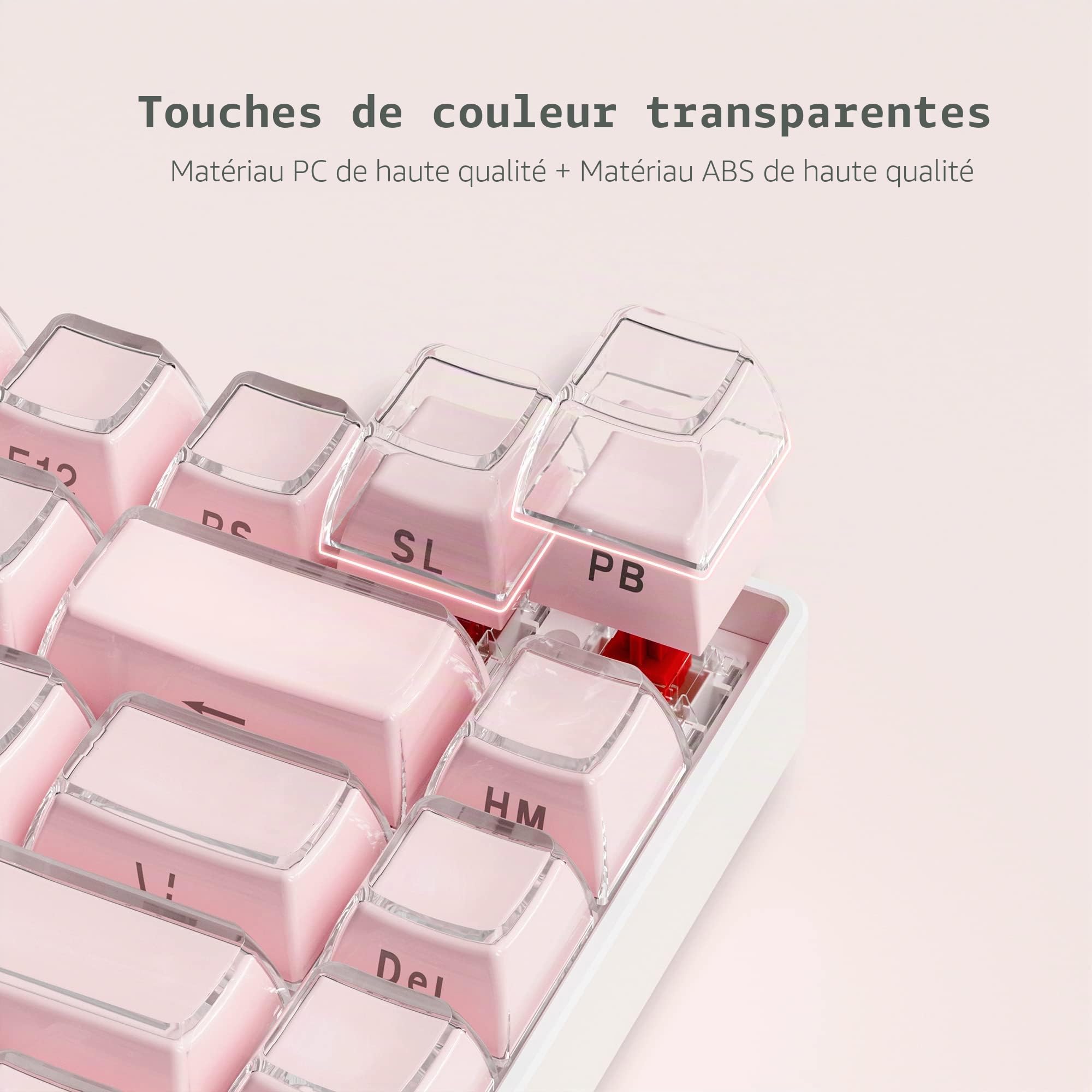 Womier Jelly Keycaps-Crystal Cute Keycaps Pink 60 65 75 100 Percent, Side Printed Elegant Key Caps Custom113 Keys, OEM Profile for 61/68/84/87/98/100 Cherry Gateron MX Mechanical, Pink