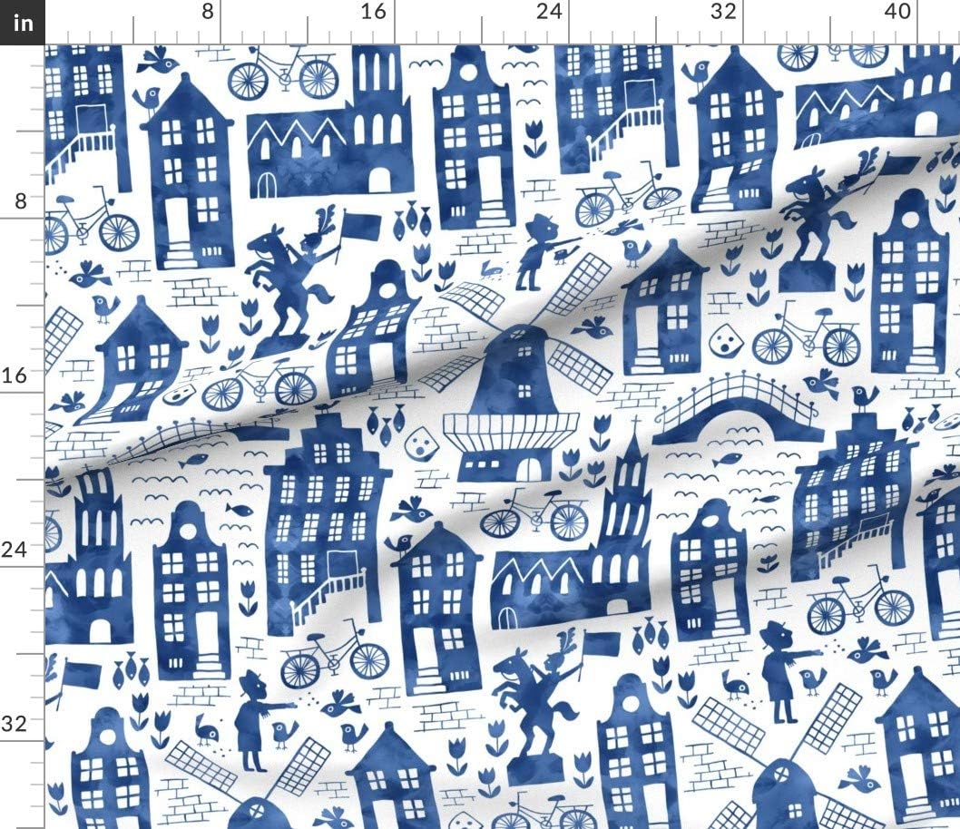 Spoonflower Fabric - Folk Art Watercolor Europe Floral Castles Buildings Nursery Printed on Petal Signature Cotton Fabric by The Yard - Sewing Quilting Apparel Crafts Decor