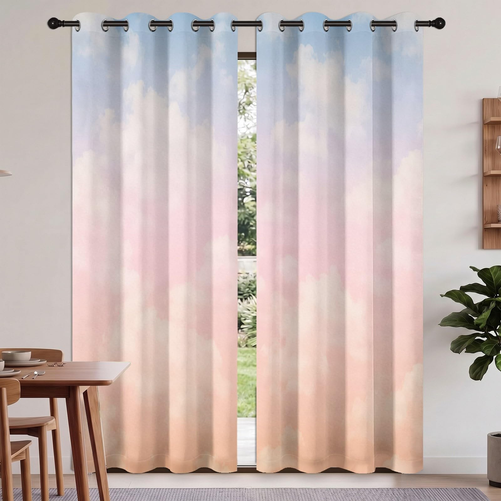 Zasłony zaciemniające do sypialni, nowoczesne chmury ombre nadruk dźwiękoszczelne zasłony okienne do salonu kuchni zasłona z oczkami, szer. 168 cm x dł. 183 cm (2 panele), różowe
