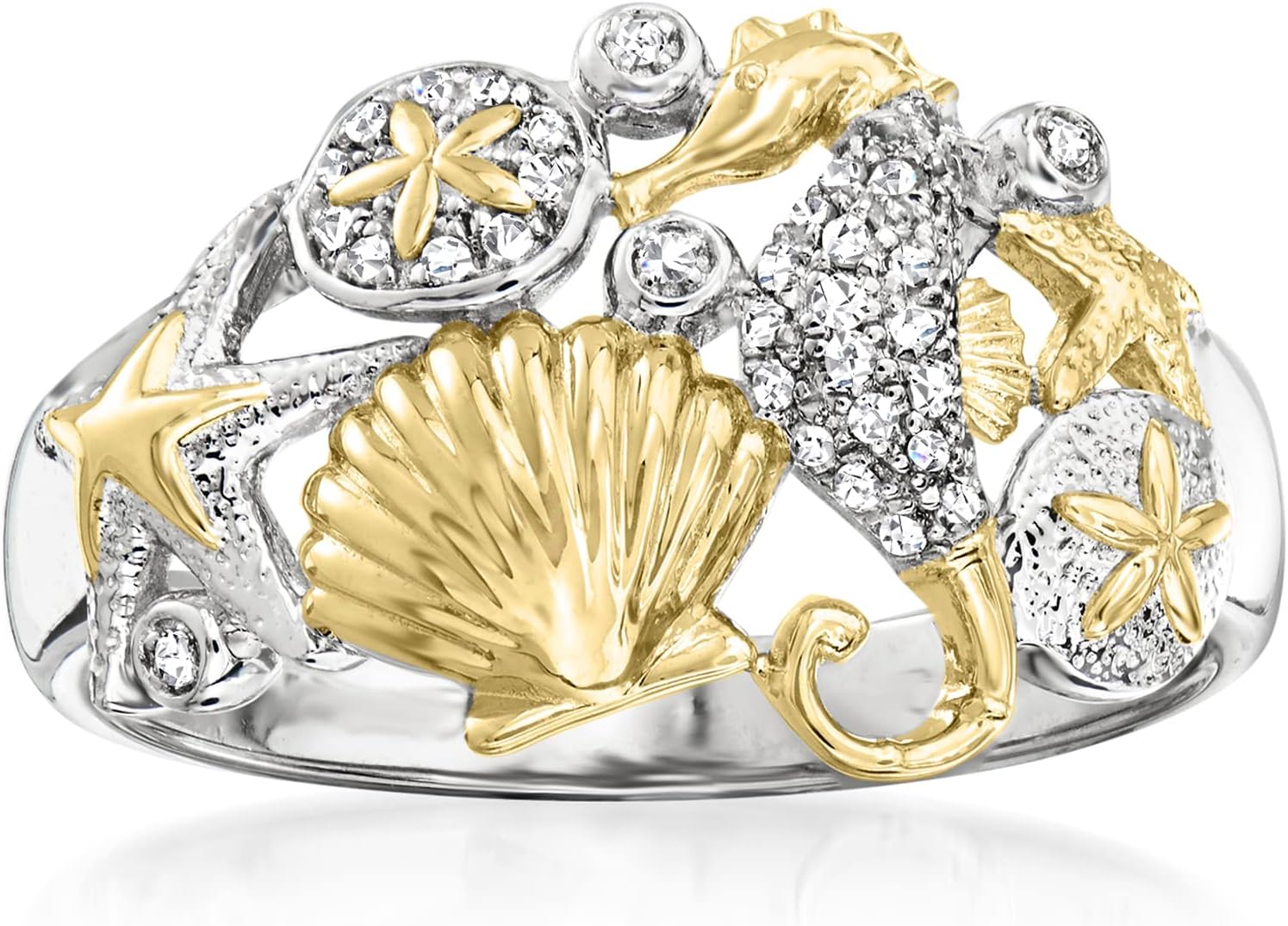 Ross-Simons 0.10 ct. t.w. Diamond Sea Life Ring in 2-Tone Sterling Silver