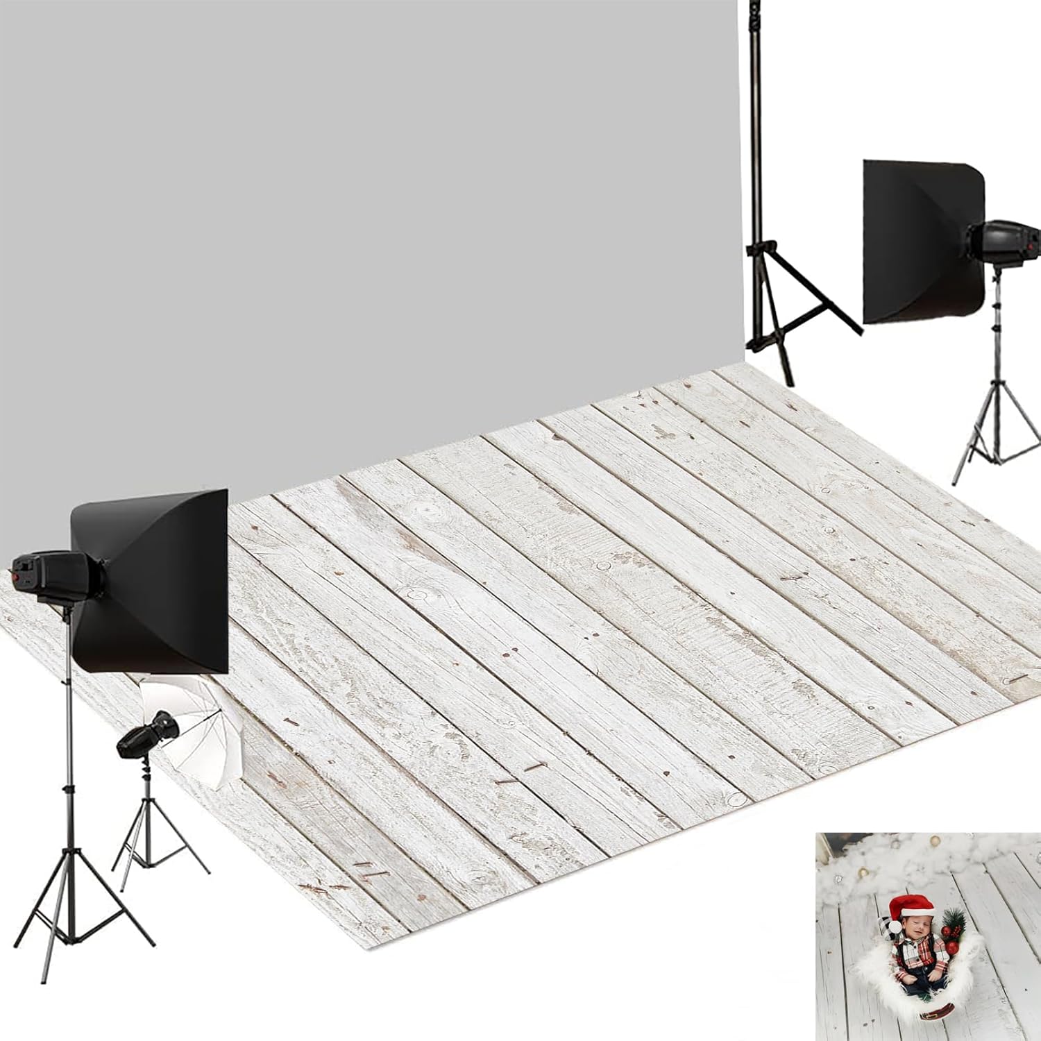 Kate White Grey Wood Flooring Mat Vintage Photography Floor Mats Rubber Floor Wall Backdrop Newborn Photography Props for Photo Studio 8X5ft