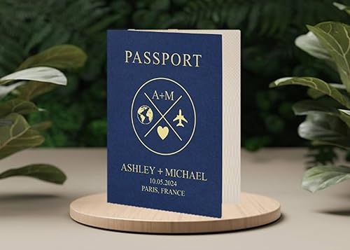 Passport Destination Wedding Invitations with RSVP Detachable Postcard Quantity of 50