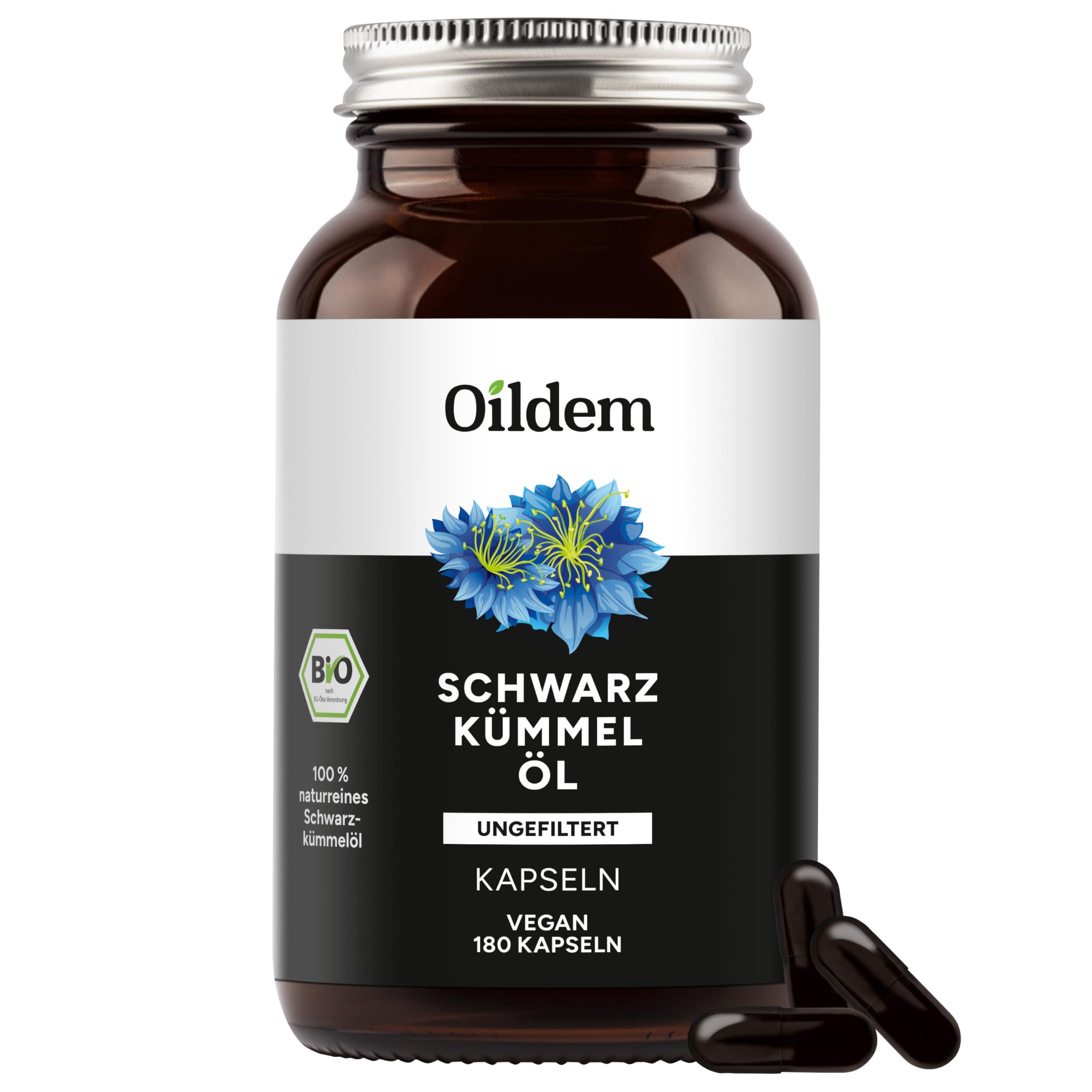 Oildem Bio Schwarzkümmelöl Kapseln vegan (ungefiltert)