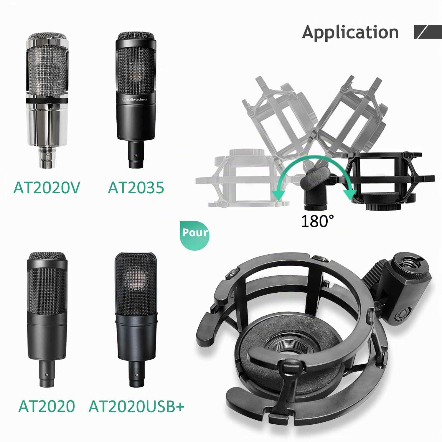 AT2020 Bras de microphone réglable avec support anti-chocs, protection contre le vent en mousse et serre-câbles pour AT2020 AT2020USB AT2020USB+ AT2035 Mic