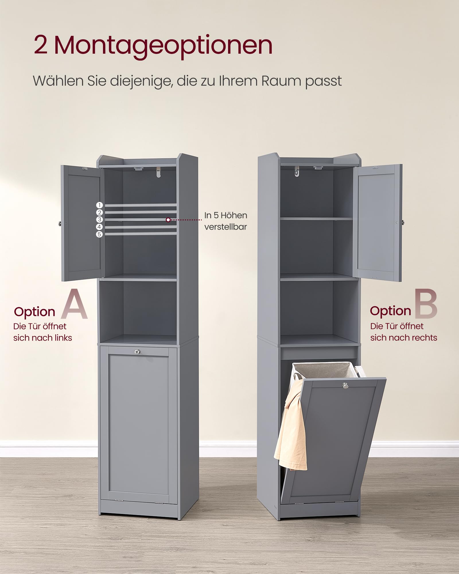 Vasagle Badezimmerschrank mit Wäschekorb – Bild 5