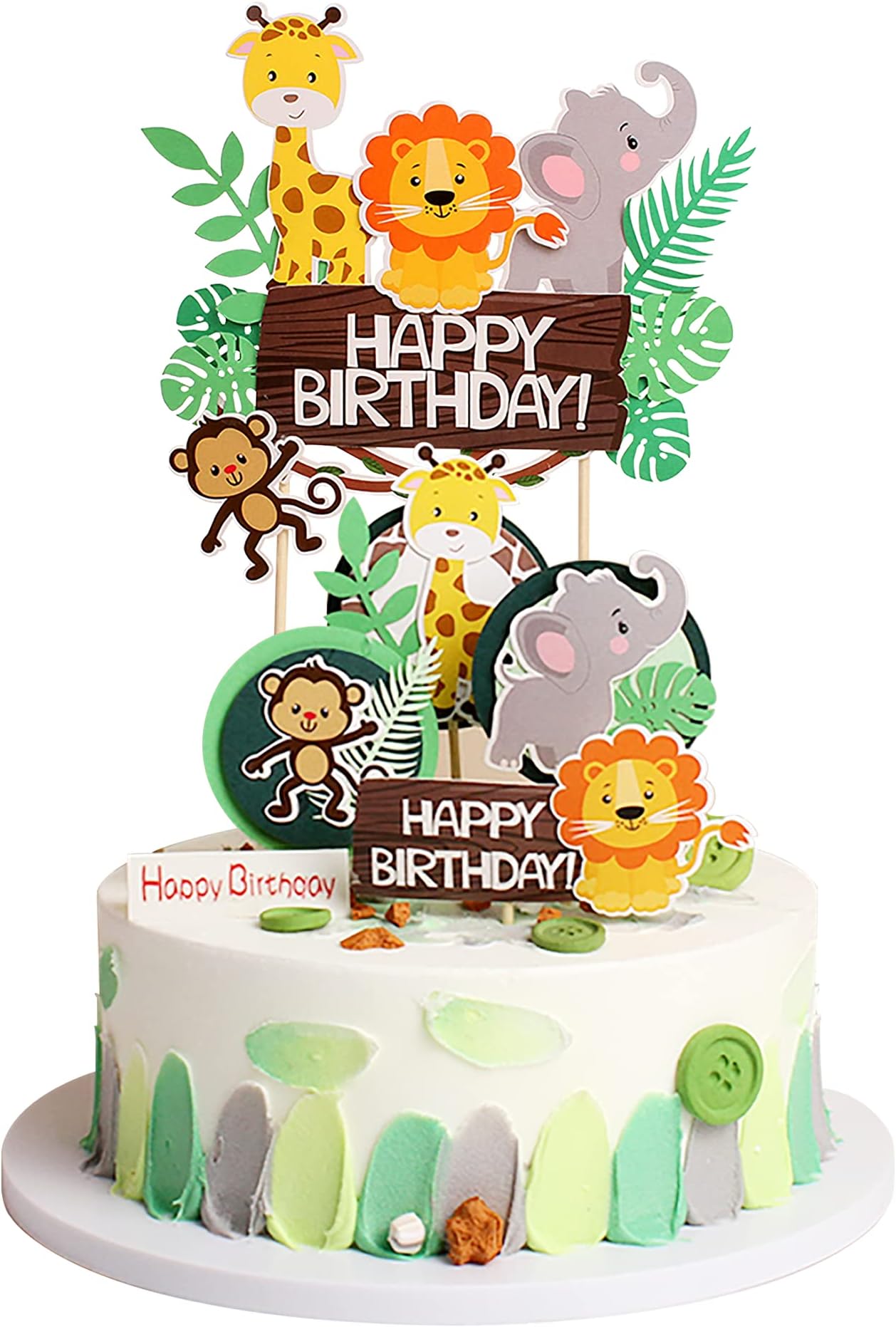 IRYNA Birthday Cake Toppers Jungle Animal Cake Toppers Happy Birthday Cake Decoration for Giraffe Lion Monkey Elephant Theme Birthday Party Decorations Supply (5Pcs) (22M7PH603)
