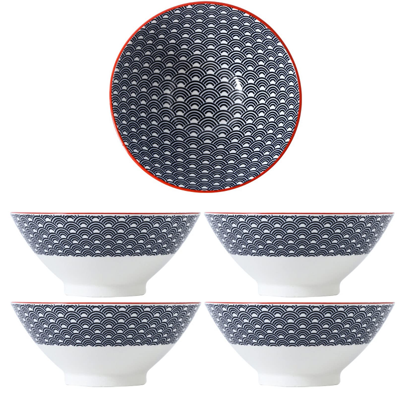Conjunto de tazón de cerámica con fluidez, Cuencos de Sopa de época 30 oz para Cereales, Ensalada, Pasta, Sopa, lavavajillas Caja Fuerte de microondas - Conjunto de 4 (Multi)