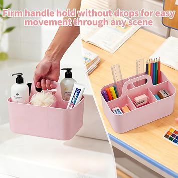 Caddy Organizer, Stackable Desk Caddy with Handle, Pink