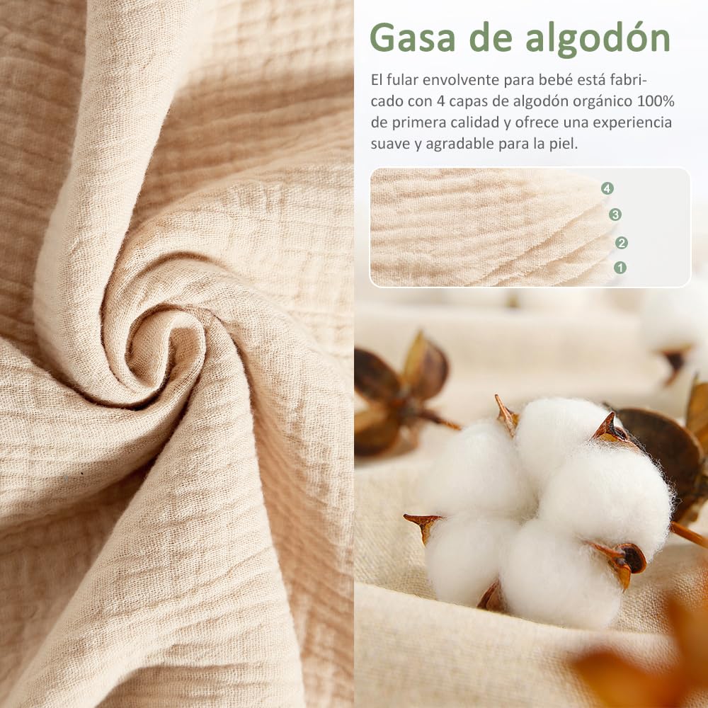 Bebé Mantas Envolventes, Bebé Swaddle Wrap Manta para 0-3/3-6 Meses Bebé, 3 in 1 Saco Dormir Bebe Orgánico Algodón, Mantas Envolventes Ajustable Ensanchar Velcro para Bebé (Caqui, 3-6 Meses)