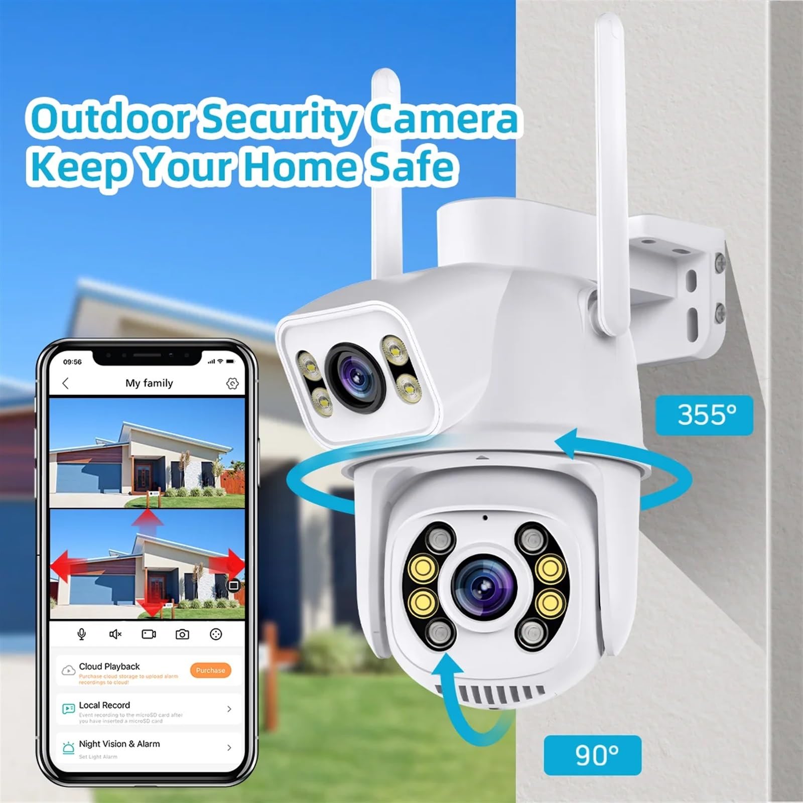 Kamera bezpieczeństwa, 4K 8MP HD podwójny obiektyw zewnętrzna bezprzewodowa kamera IP do monitoringu PTZ automatyczne śledzenie monitorująca ulicę(8MP Add 128G)