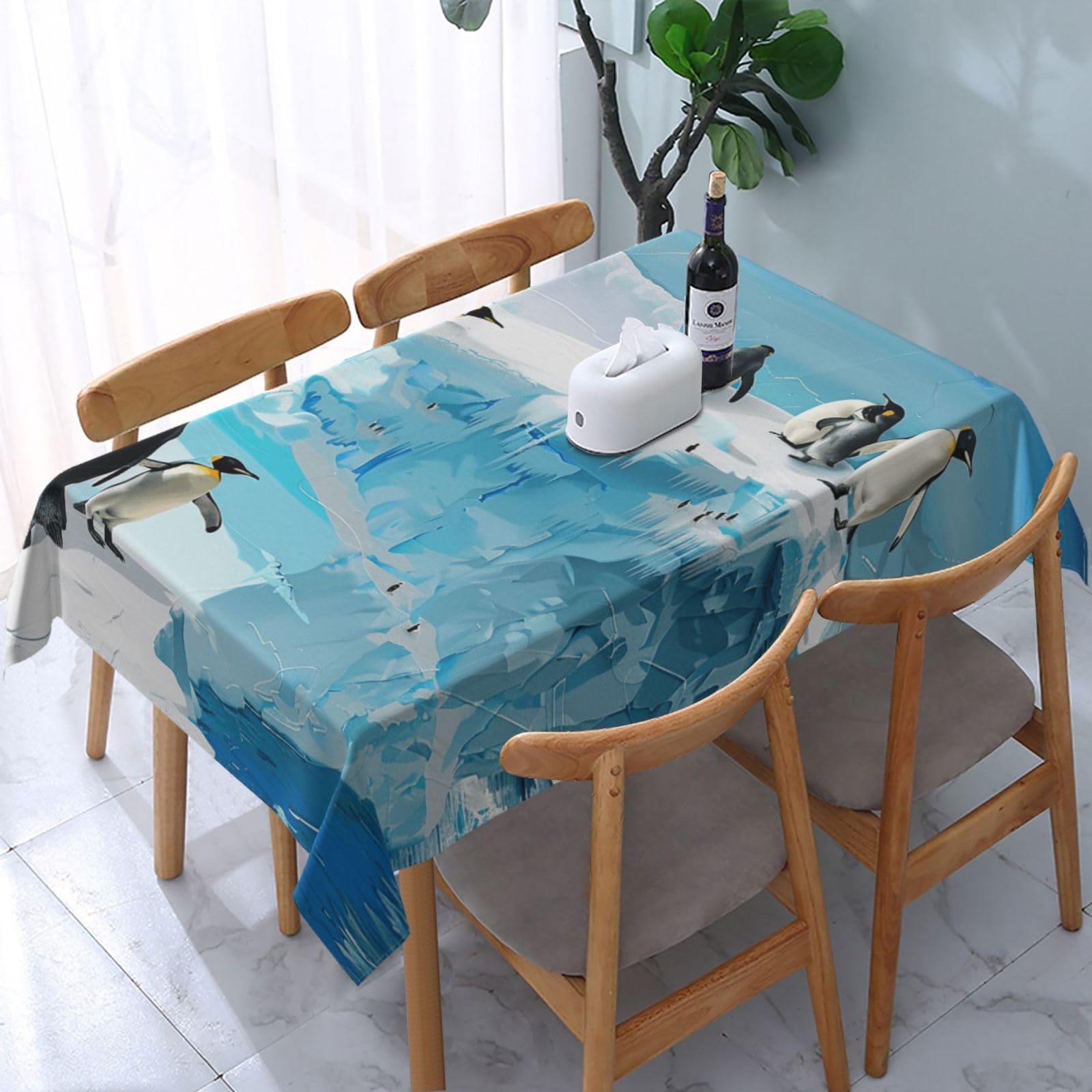 WPKJU Penguin on The Iceberg Printed Tablecloth Water Resistant Table Cover Washable Rectangle Table Cloth for Tables 54x72 in