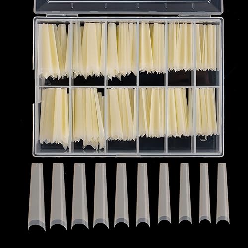 Puntas de uñas cónicas extralargas, puntas de uñas postizas acrílicas naturales bailarina, uñas postizas a presión con caja para salones de uñas y